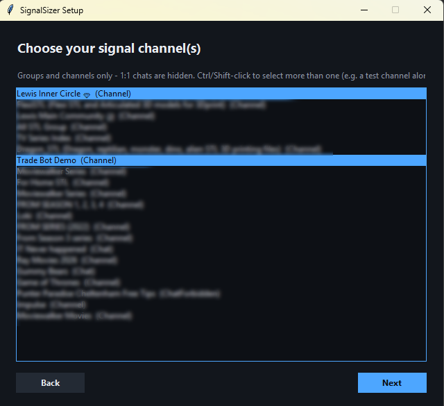 Choosing a Telegram signal channel to auto-place trades from, including Lewis Inner Circle style channels